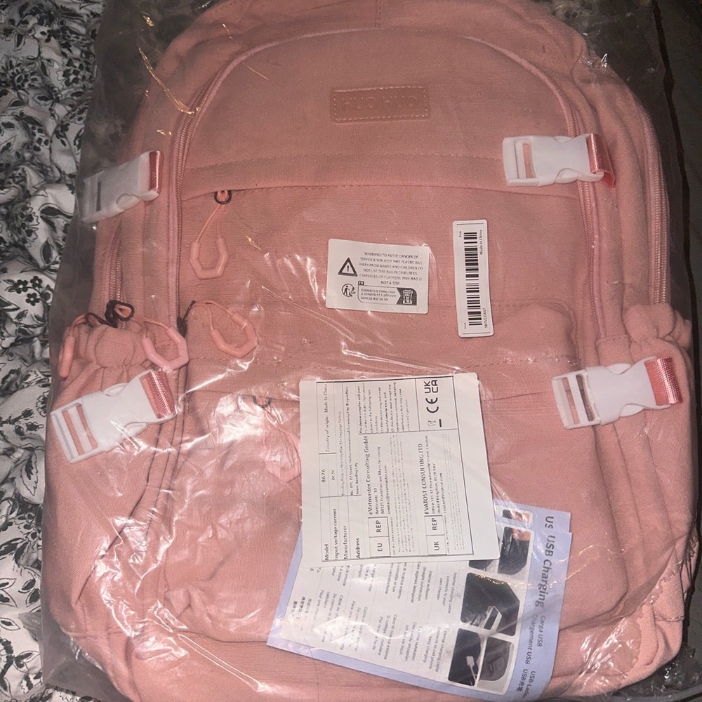 Pink Backpack with USB Charging Port